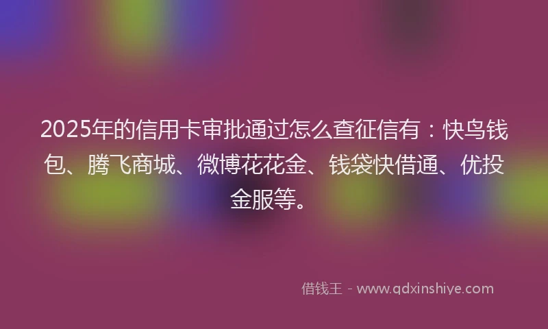 2025年的信用卡审批通过怎么查征信有：快鸟钱包、腾飞商城、微博花花金、钱袋快借通、优投金服等。