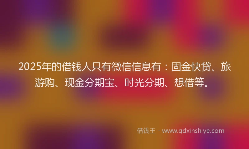 2025年的借钱人只有微信信息有：固金快贷、旅游购、现金分期宝、时光分期、想借等。