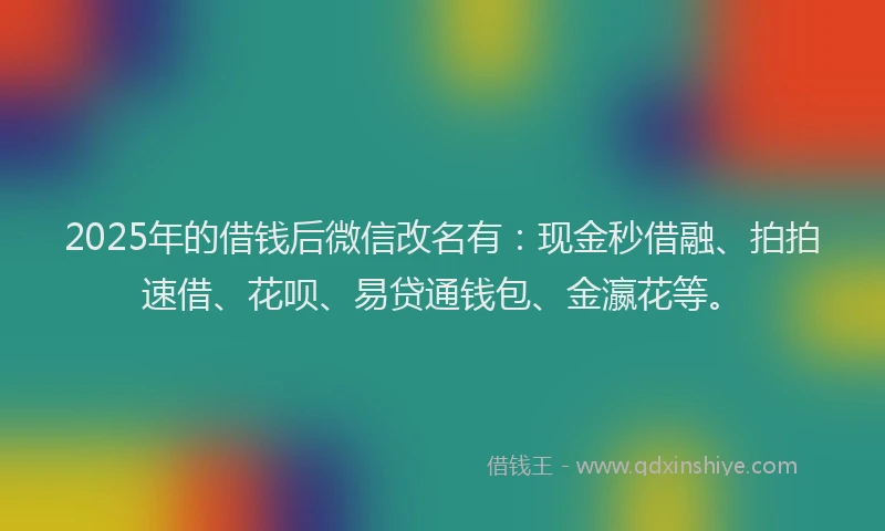 2025年的借钱后微信改名有：现金秒借融、拍拍速借、花呗、易贷通钱包、金瀛花等。