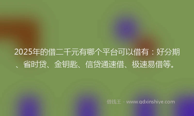 2025年的借二千元有哪个平台可以借有：好分期、省时贷、金钥匙、信贷通速借、极速易借等。