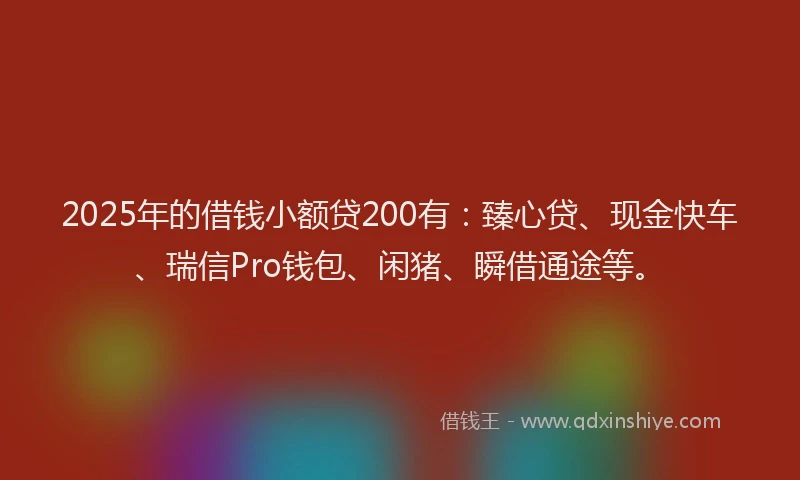2025年的借钱小额贷200有：臻心贷、现金快车、瑞信Pro钱包、闲猪、瞬借通途等。