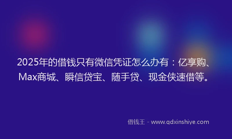 2025年的借钱只有微信凭证怎么办有：亿享购、Max商城、瞬信贷宝、随手贷、现金侠速借等。