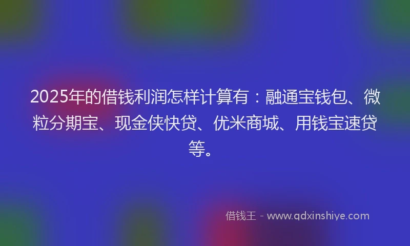 2025年的借钱利润怎样计算有：融通宝钱包、微粒分期宝、现金侠快贷、优米商城、用钱宝速贷等。