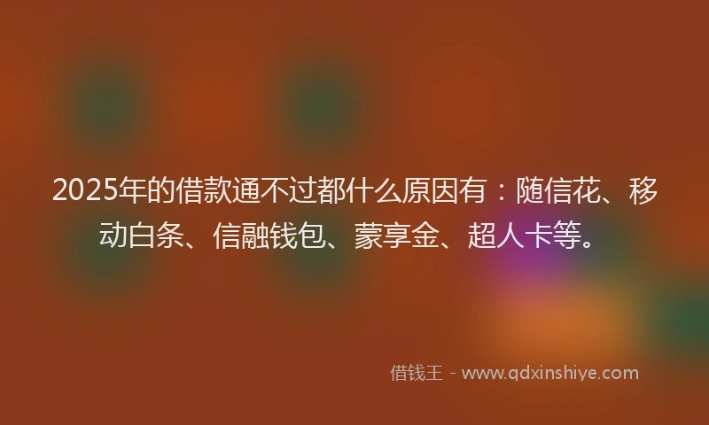 2025年的借款通不过都什么原因有：随信花、移动白条、信融钱包、蒙享金、超人卡等。