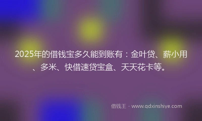 2025年的借钱宝多久能到账有：金叶贷、薪小用、多米、快借速贷宝盒、天天花卡等。