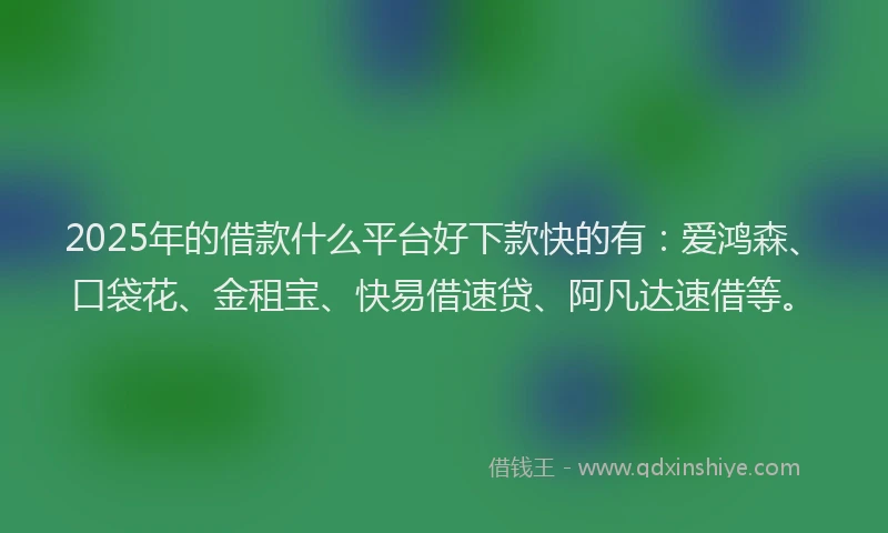 2025年的借款什么平台好下款快的有:爱鸿森、口袋花、金租宝、快易借速贷、阿凡达速借等。