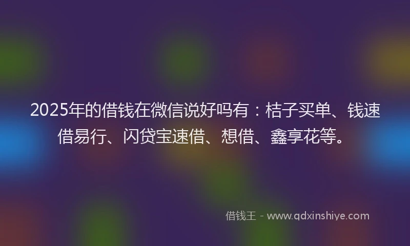 2025年的借钱在微信说好吗有：桔子买单、钱速借易行、闪贷宝速借、想借、鑫享花等。