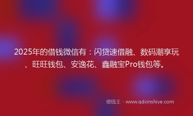 2025年的借钱微信有：闪贷速借融、数码潮享玩、旺旺钱包、安逸花、鑫融宝Pro钱包等。