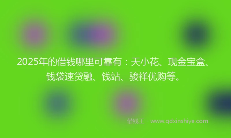 2025年的借钱哪里可靠有：天小花、现金宝盒、钱袋速贷融、钱站、骏祥优购等。
