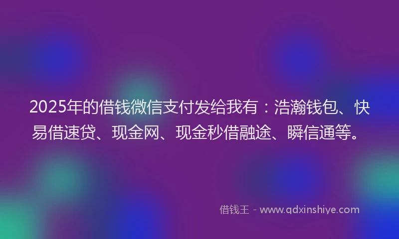 2025年的借钱微信支付发给我有:浩瀚钱包、快易借速贷、现金网、现金秒借融途、瞬信通等。