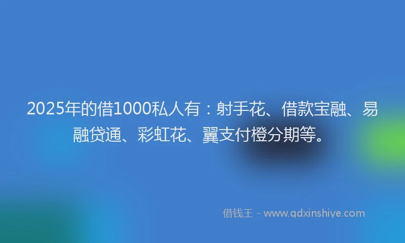 2025年的借1000私人有：射手花、借款宝融、易融贷通、彩虹花、翼支付橙分期等。