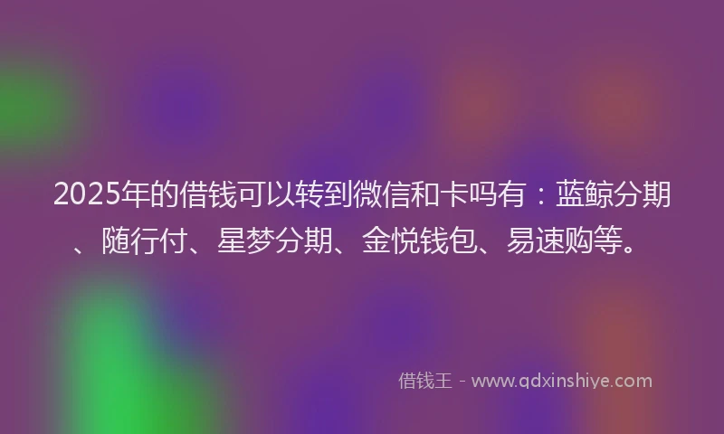 2025年的借钱可以转到微信和卡吗有：蓝鲸分期、随行付、星梦分期、金悦钱包、易速购等。