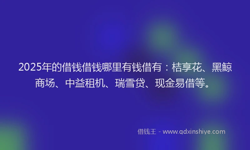 2025年的借钱借钱哪里有钱借有:桔享花、黑鲸商场、中益租机、瑞雪贷、现金易借等。