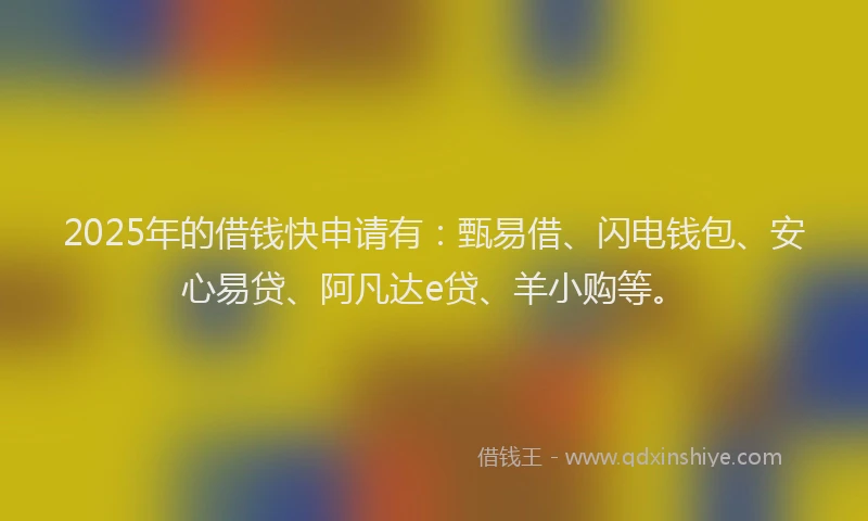 2025年的借钱快申请有：甄易借、闪电钱包、安心易贷、阿凡达e贷、羊小购等。
