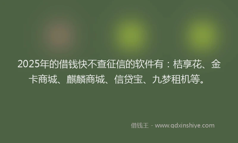 2025年的借钱快不查征信的软件有：桔享花、金卡商城、麒麟商城、信贷宝、九梦租机等。