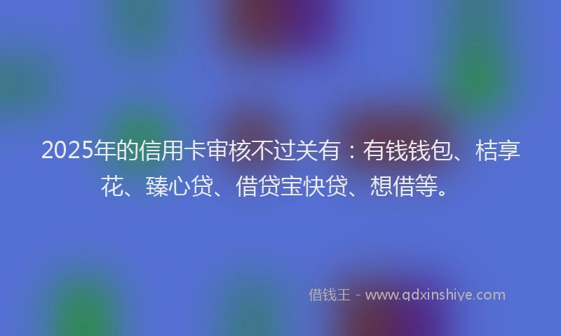 2025年的信用卡审核不过关有：有钱钱包、桔享花、臻心贷、借贷宝快贷、想借等。