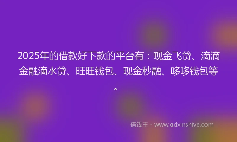 2025年的借款好下款的平台有：现金飞贷、滴滴金融滴水贷、旺旺钱包、现金秒融、哆哆钱包等。