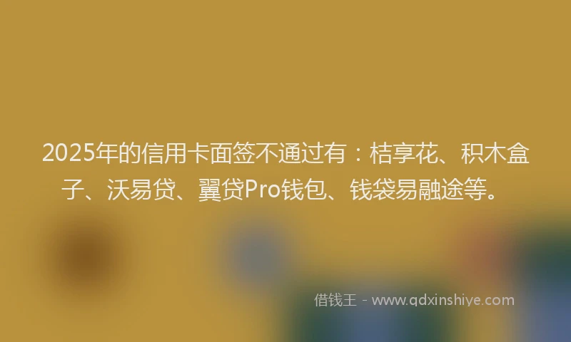2025年的信用卡面签不通过有：桔享花、积木盒子、沃易贷、翼贷Pro钱包、钱袋易融途等。