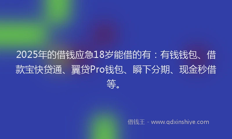 2025年的借钱应急18岁能借的有：有钱钱包、借款宝快贷通、翼贷Pro钱包、瞬下分期、现金秒借等。