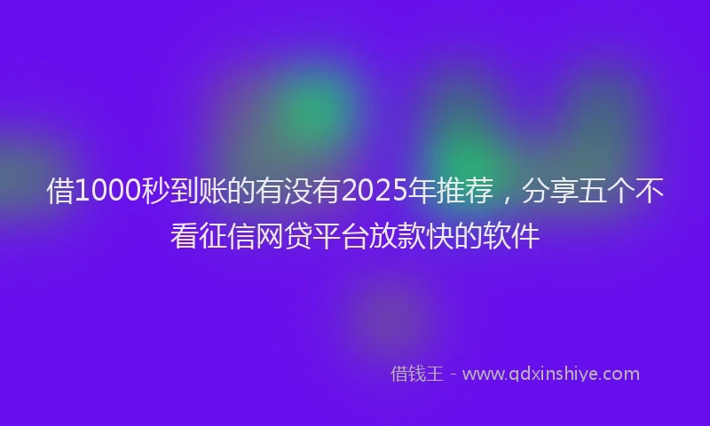 借1000秒到账的有没有2025年推荐，分享五个不看征信网贷平台放款快的软件