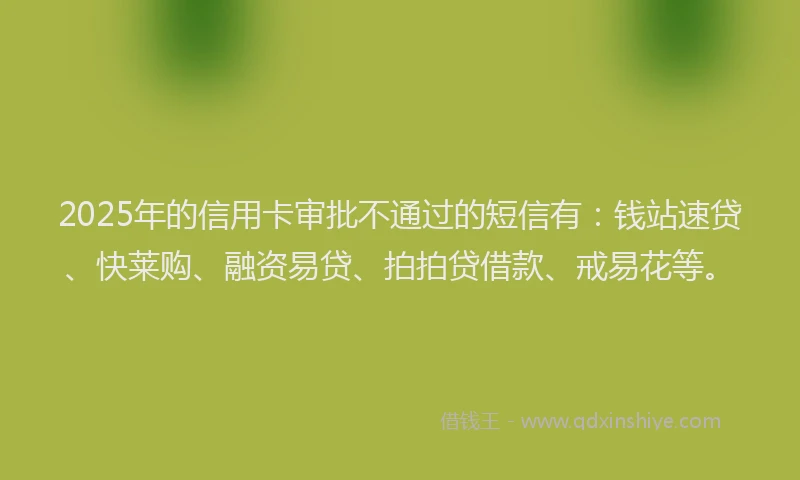 2025年的信用卡审批不通过的短信有：钱站速贷、快莱购、融资易贷、拍拍贷借款、戒易花等。