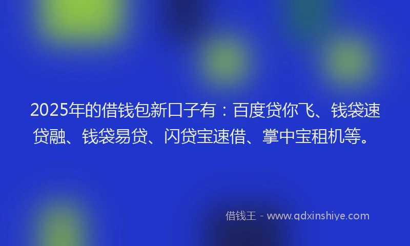 2025年的借钱包新口子有：百度贷你飞、钱袋速贷融、钱袋易贷、闪贷宝速借、掌中宝租机等。