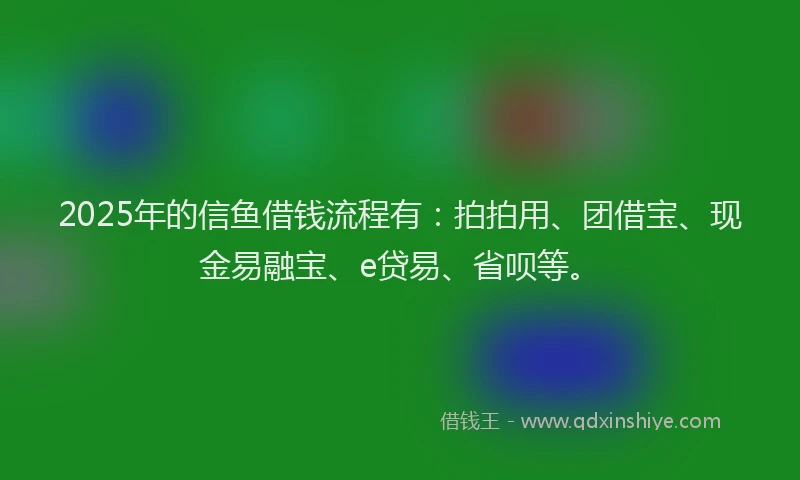2025年的信鱼借钱流程有：拍拍用、团借宝、现金易融宝、e贷易、省呗等。