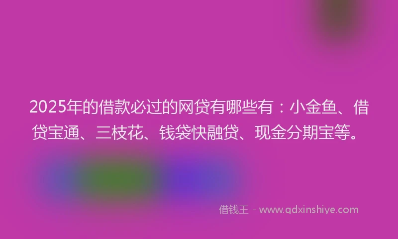 2025年的借款必过的网贷有哪些有：小金鱼、借贷宝通、三枝花、钱袋快融贷、现金分期宝等。