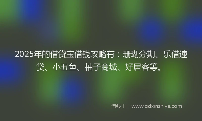 2025年的借贷宝借钱攻略有：珊瑚分期、乐借速贷、小丑鱼、柚子商城、好居客等。