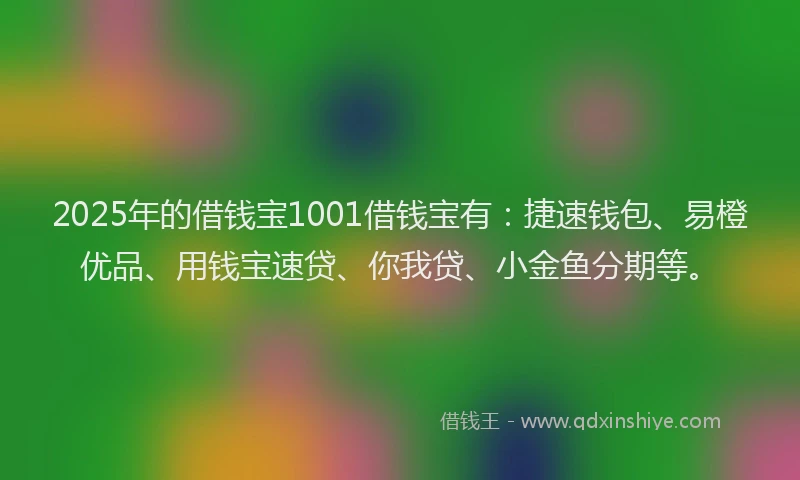 2025年的借钱宝1001借钱宝有：捷速钱包、易橙优品、用钱宝速贷、你我贷、小金鱼分期等。