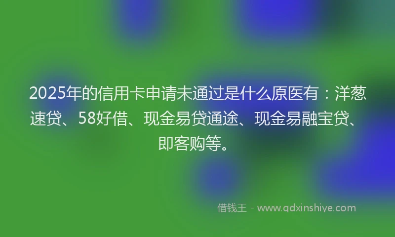 2025年的信用卡申请未通过是什么原医有：洋葱速贷、58好借、现金易贷通途、现金易融宝贷、即客购等。