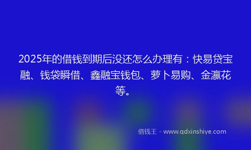 2025年的借钱到期后没还怎么办理有：快易贷宝融、钱袋瞬借、鑫融宝钱包、萝卜易购、金瀛花等。