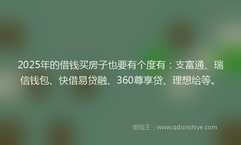 2025年的借钱买房子也要有个度有：支富通、瑞信钱包、快借易贷融、360尊享贷、理想给等。