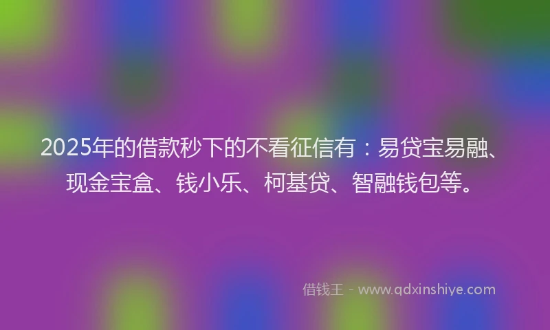 2025年的借款秒下的不看征信有：易贷宝易融、现金宝盒、钱小乐、柯基贷、智融钱包等。