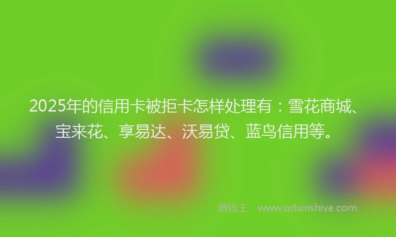 2025年的信用卡被拒卡怎样处理有：雪花商城、宝来花、享易达、沃易贷、蓝鸟信用等。