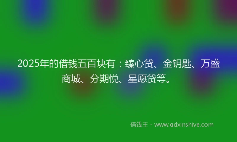 2025年的借钱五百块有：臻心贷、金钥匙、万盛商城、分期悦、星愿贷等。