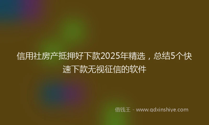 信用社房产抵押好下款2025年精选，总结5个快速下款无视征信的软件