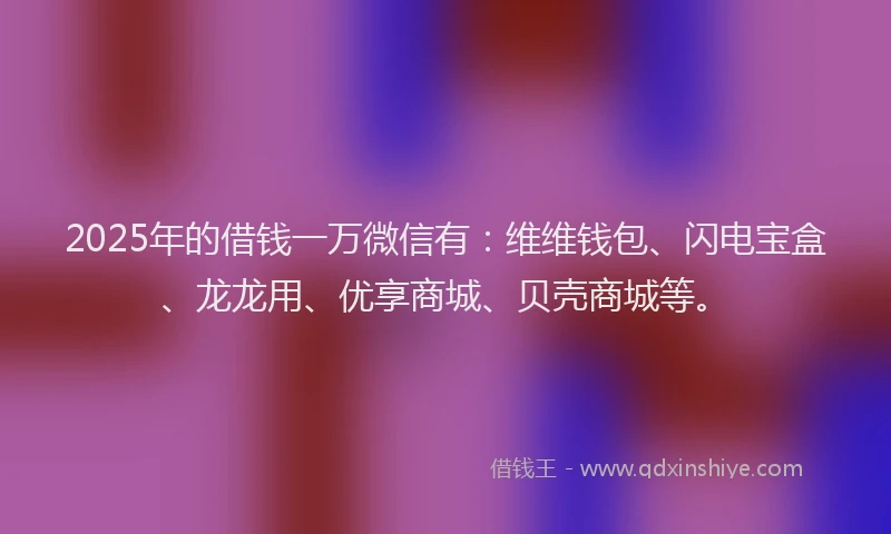 2025年的借钱一万微信有：维维钱包、闪电宝盒、龙龙用、优享商城、贝壳商城等。
