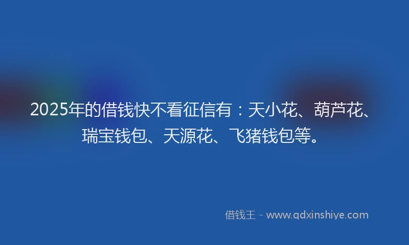 2025年的借钱快不看征信有：天小花、葫芦花、瑞宝钱包、天源花、飞猪钱包等。