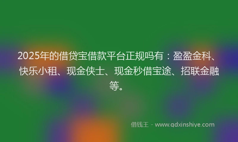 2025年的借贷宝借款平台正规吗有：盈盈金科、快乐小租、现金侠士、现金秒借宝途、招联金融等。