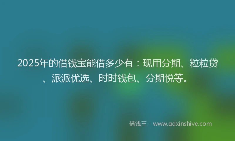 2025年的借钱宝能借多少有：现用分期、粒粒贷、派派优选、时时钱包、分期悦等。