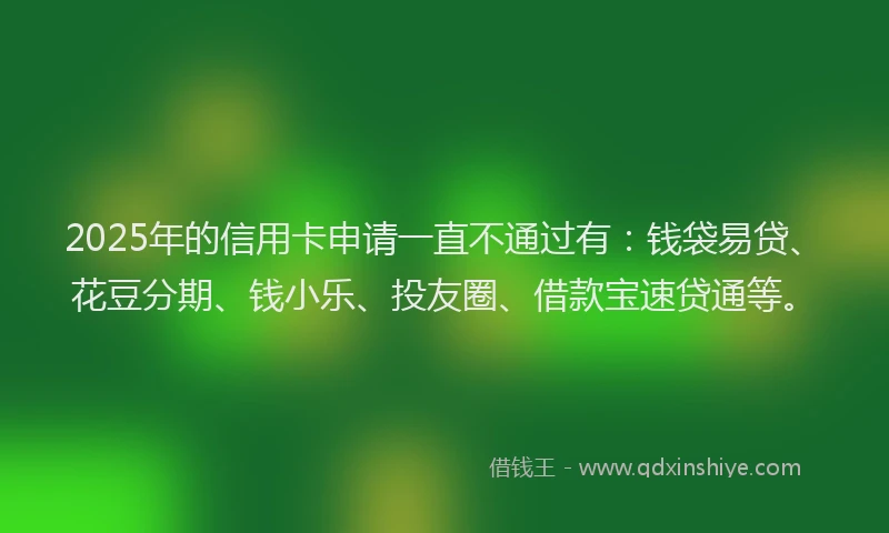2025年的信用卡申请一直不通过有：钱袋易贷、花豆分期、钱小乐、投友圈、借款宝速贷通等。