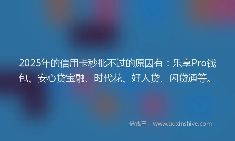 2025年的信用卡秒批不过的原因有：乐享Pro钱包、安心贷宝融、时代花、好人贷、闪贷通等。