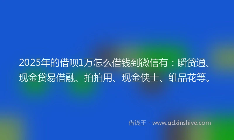 2025年的借呗1万怎么借钱到微信有：瞬贷通、现金贷易借融、拍拍用、现金侠士、维品花等。