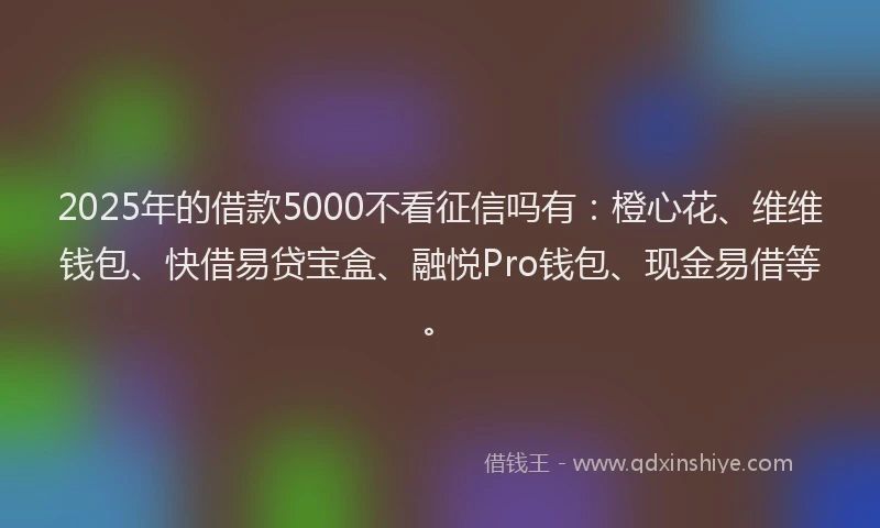 2025年的借款5000不看征信吗有：橙心花、维维钱包、快借易贷宝盒、融悦Pro钱包、现金易借等。