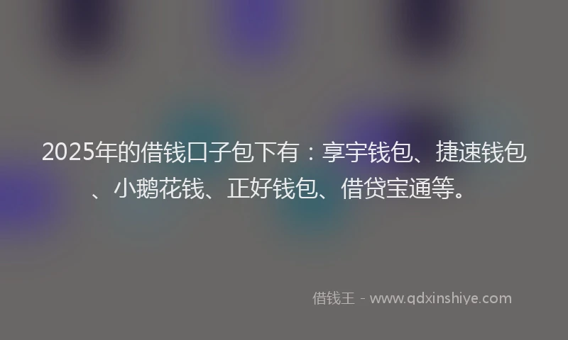 2025年的借钱口子包下有：享宇钱包、捷速钱包、小鹅花钱、正好钱包、借贷宝通等。