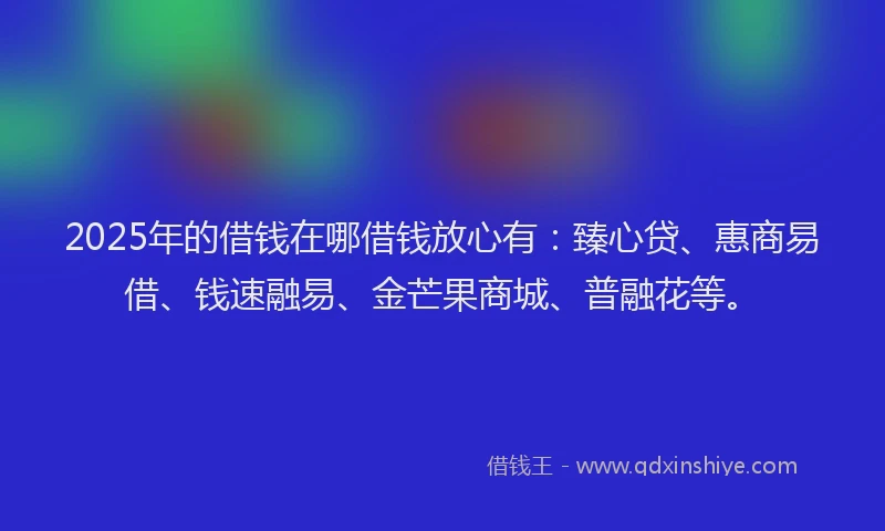 2025年的借钱在哪借钱放心有：臻心贷、惠商易借、钱速融易、金芒果商城、普融花等。