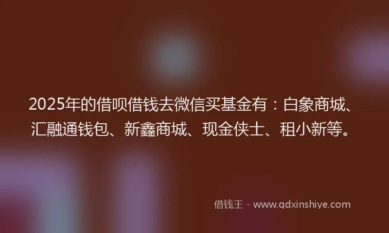 2025年的借呗借钱去微信买基金有：白象商城、汇融通钱包、新鑫商城、现金侠士、租小新等。