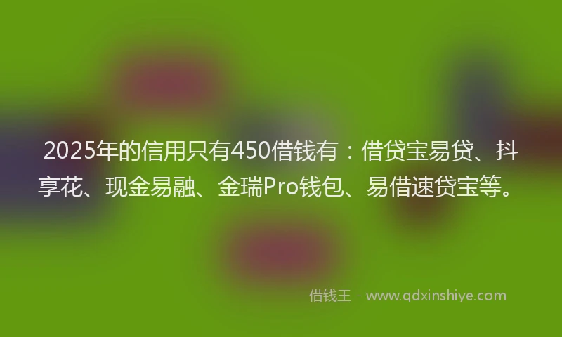 2025年的信用只有450借钱有：借贷宝易贷、抖享花、现金易融、金瑞Pro钱包、易借速贷宝等。