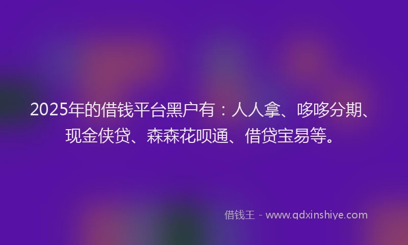 2025年的借钱平台黑户有：人人拿、哆哆分期、现金侠贷、森森花呗通、借贷宝易等。
